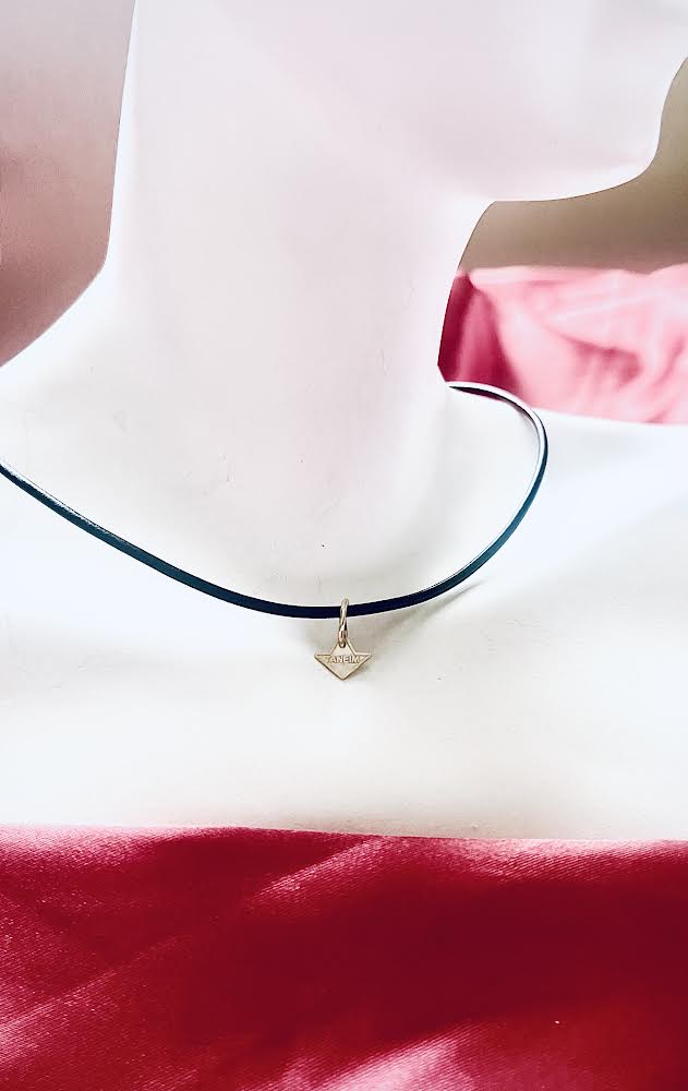 14K SOLID WHITE GOLD TANEIM STAR CHARM & Leather Chocker