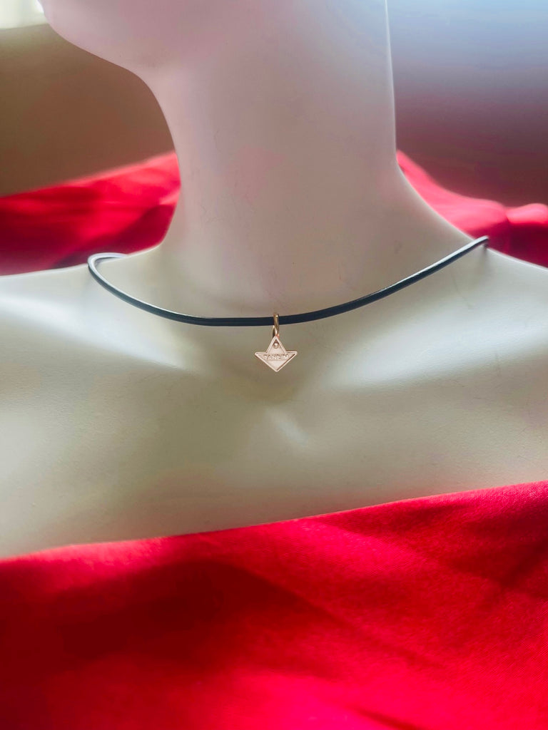 14K SOLID WHITE GOLD TANEIM STAR CHARM & Leather Chocker