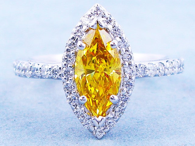 14K WHITE GOLD NATURAL FANCY YELLOW AND WHITE DIAMOND RING "YELLOW TRIBE"