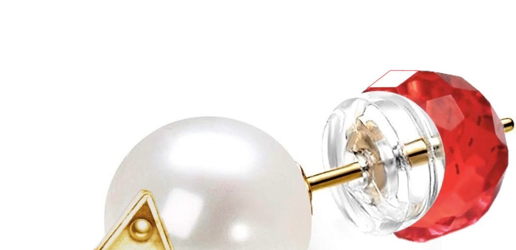 KORONA CLASSIC - 14K YELLOW GOLD PEARL & GEM STUD EARRINGS