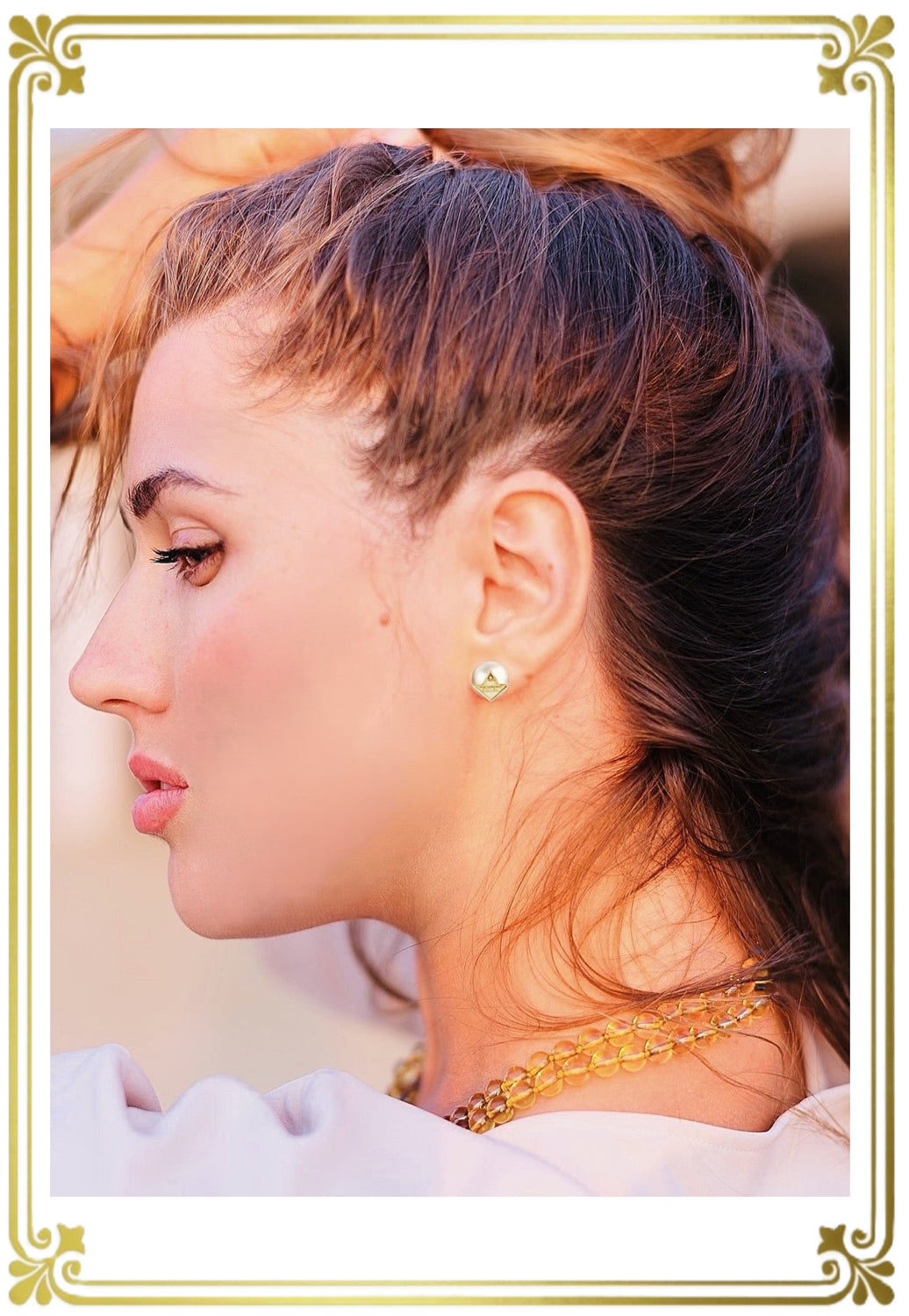 KORONA CLASSIC - 14K YELLOW GOLD PEARL & GEM STUD EARRINGS