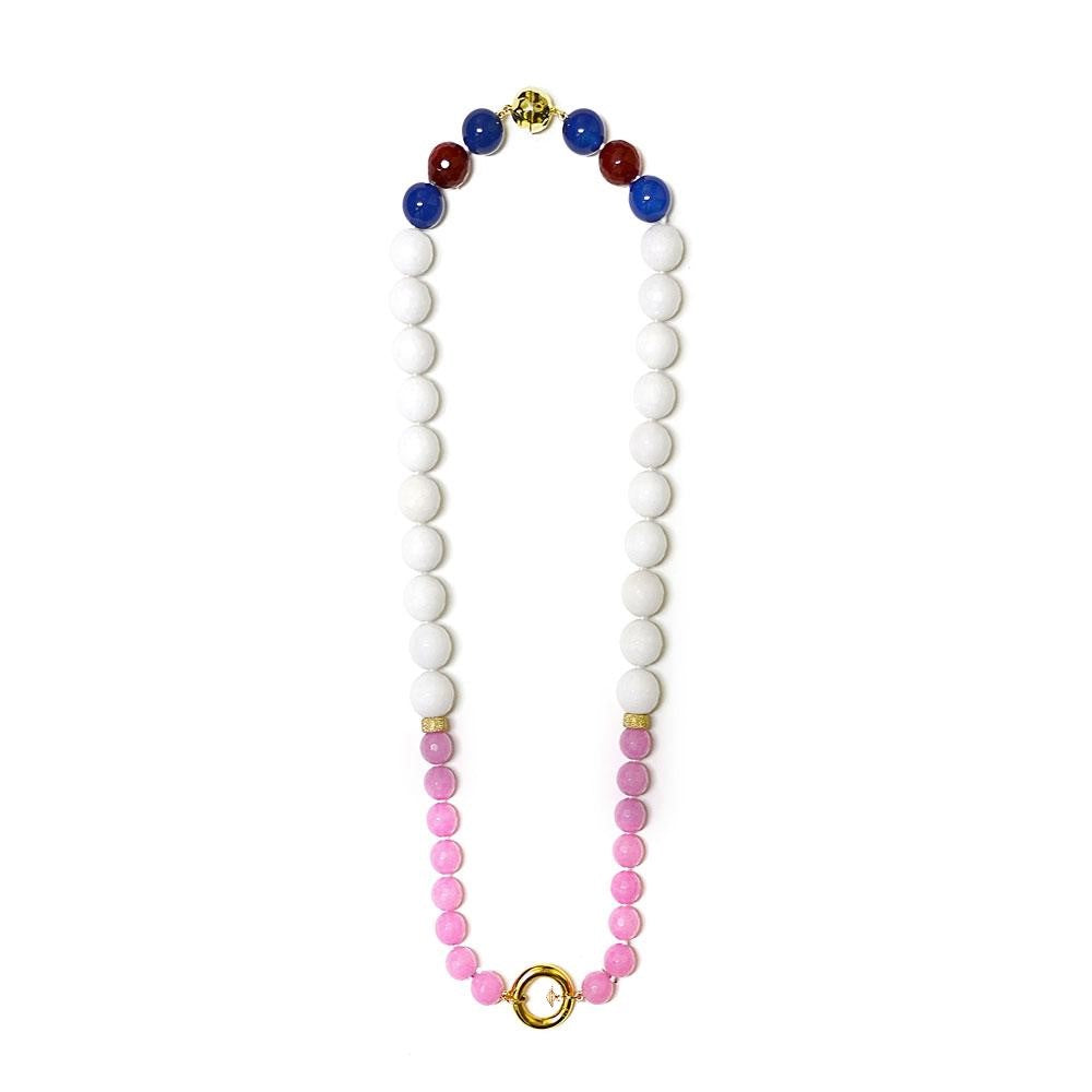 14K GOLD OVER SILVER PLATED GEM NECKLACE PROMISE - WHITE&PINK