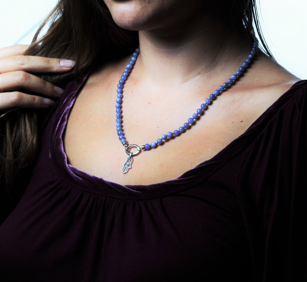 14K WHITE GOLD AND NATURAL BEADED TANZANITE NECKLACE - TANZANIA