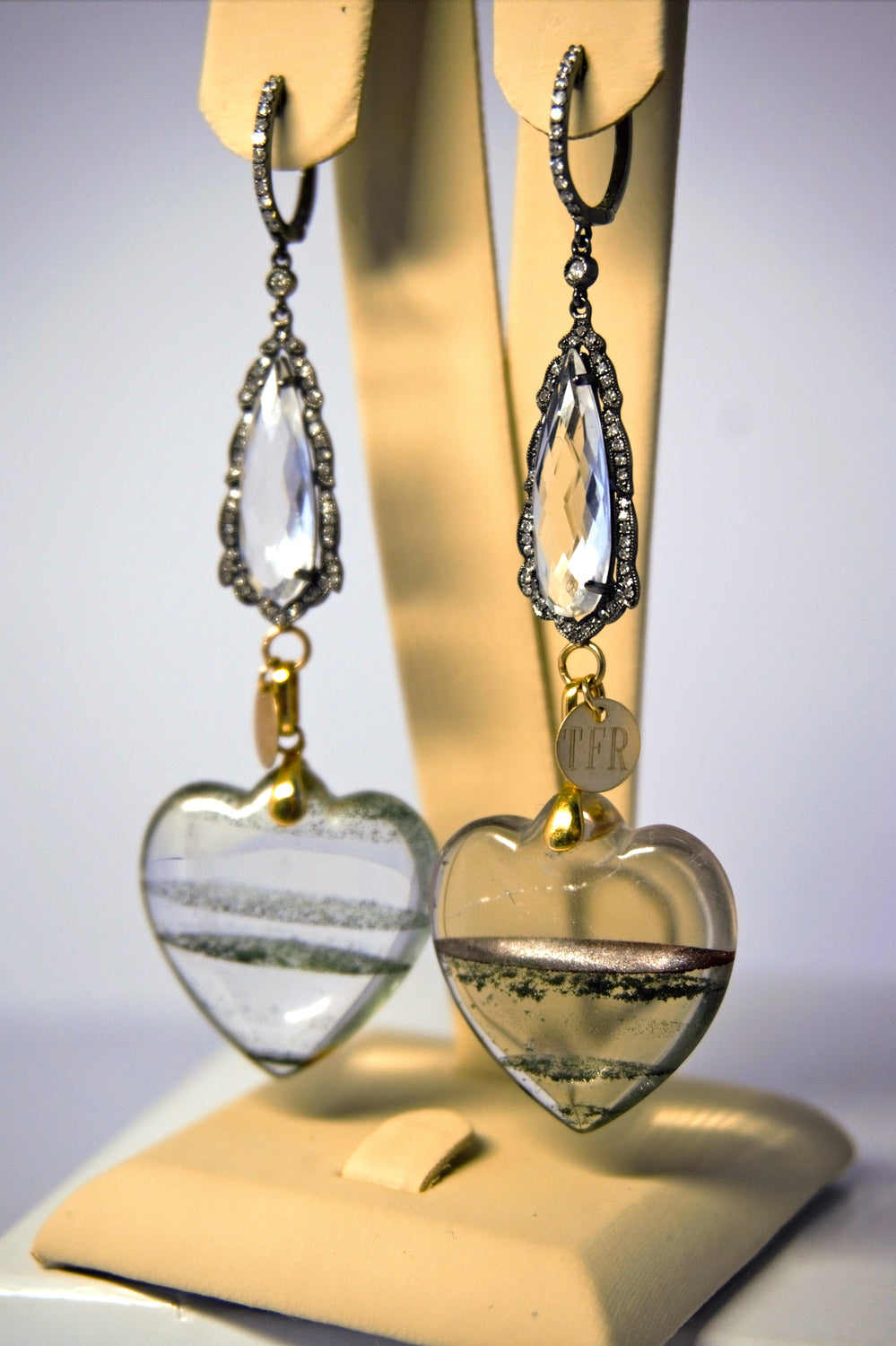 14K EXCLUSIVE GOLD GEM AND DIAMOND EARRINGS HAPPY HEART - BELIEVE