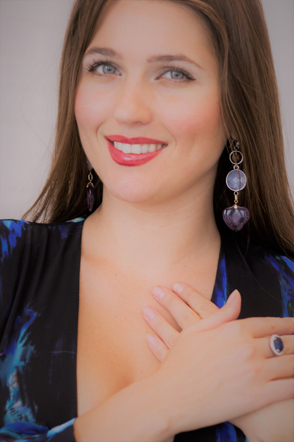 14K GOLD EXCLUSIVE GEM AND DIAMOND TFR HAPPY HEART - BELIEVE EARRINGS