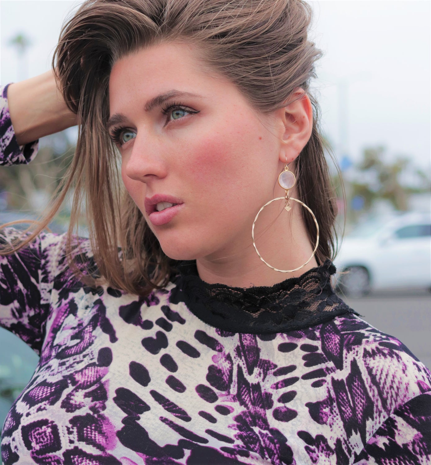 14K GOLD SILVER PLATED & GOLDFIELD SUPPER HOOPS -"ROMANCE" EARRINGS