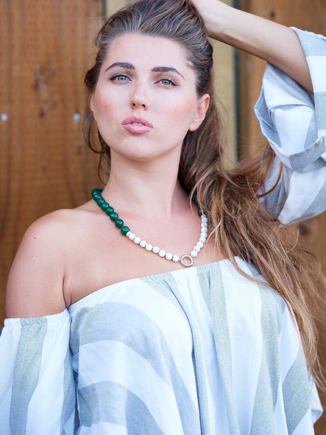 "PROMISE - GREEN AND WHITE" SPIRITUAL FASHION GEM NECKLACE