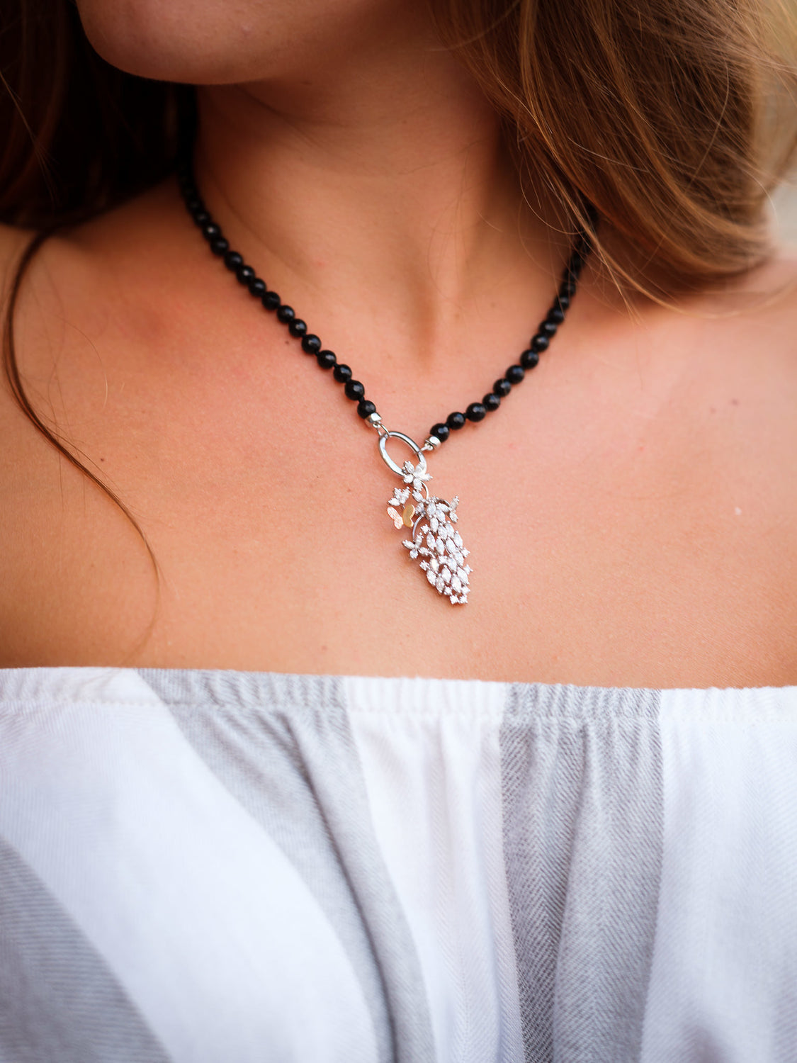 "GLOW - TIGER EYE" 14K WHITE GOLD GEM BEYOND NECKLACE
