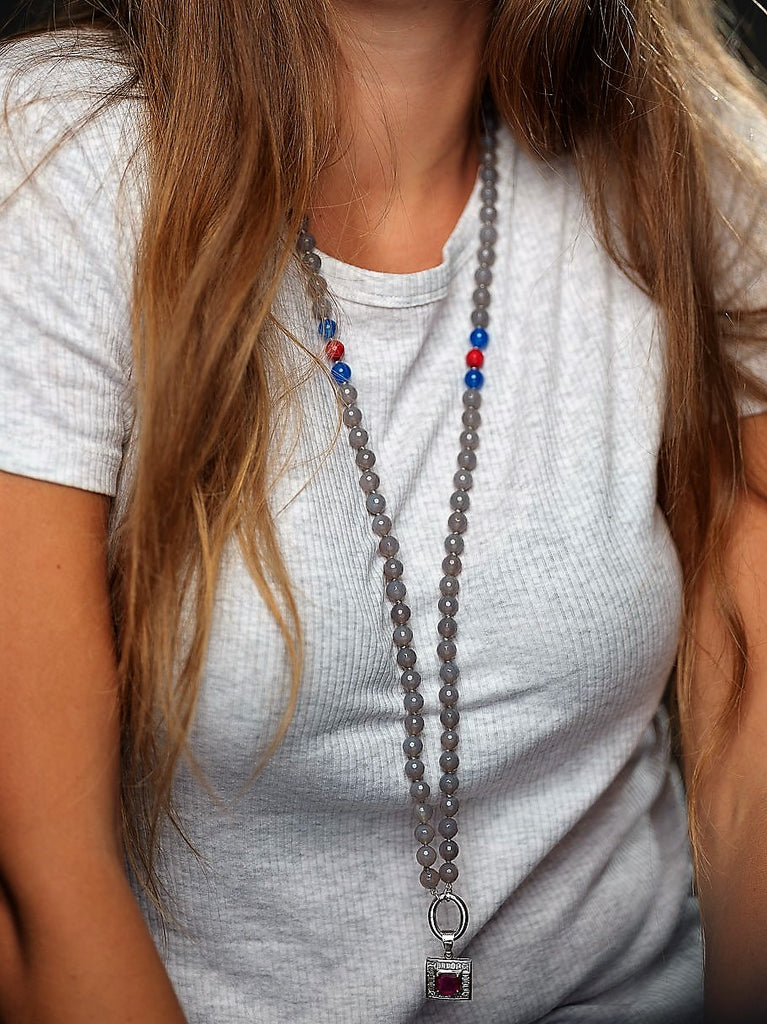 925 SILVER SPIRITUAL GREY GEM BEYOND UNISEX NECKLACE - GIFT