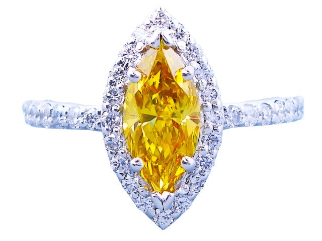 14K WHITE GOLD NATURAL FANCY YELLOW AND WHITE DIAMOND RING 