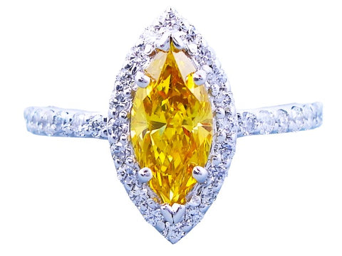 14K WHITE GOLD NATURAL FANCY YELLOW AND WHITE DIAMOND RING "YELLOW TRIBE"