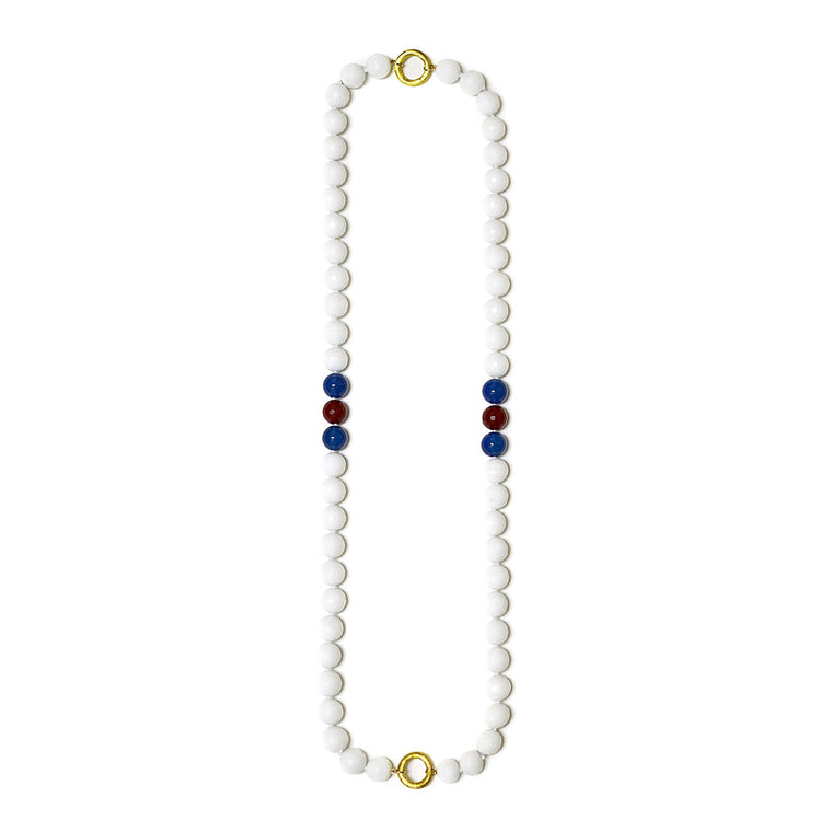 14K YELLOW GOLD SILVER PLATED WHITE SPIRITUAL GEM NECKLACE - GIFT 11L