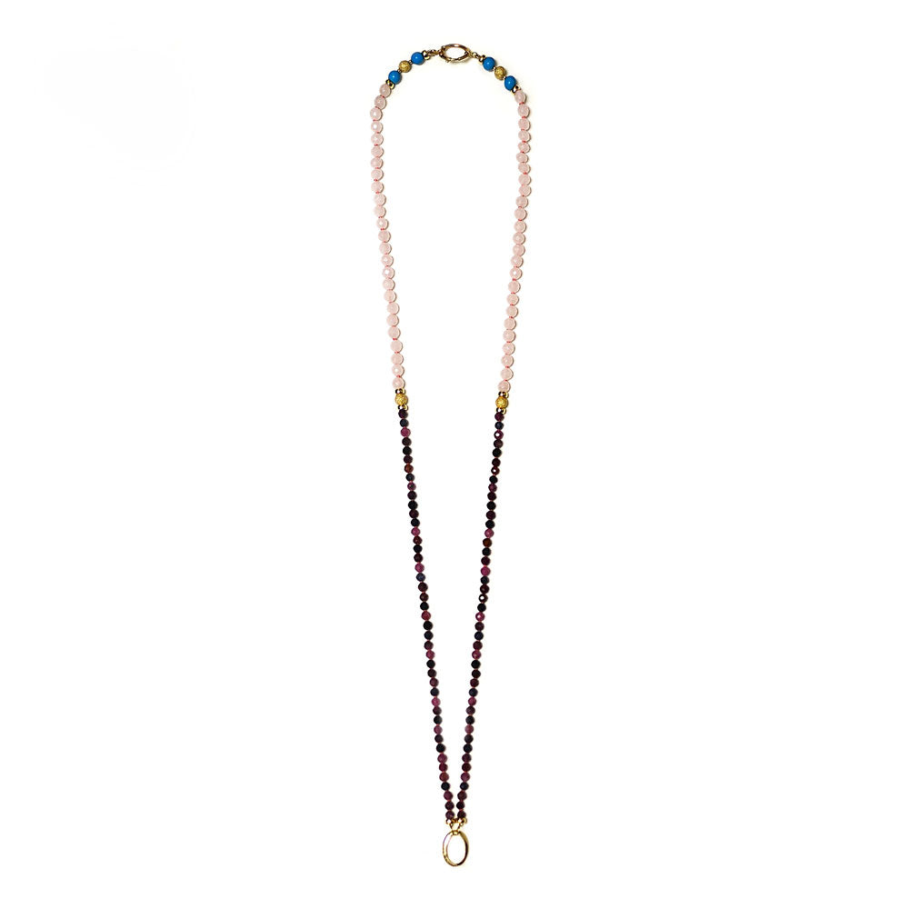 14K YELLOW GOLD GEM RUBY & SAPPHIRE HANDMADE BEYOND NECKLACE - BR