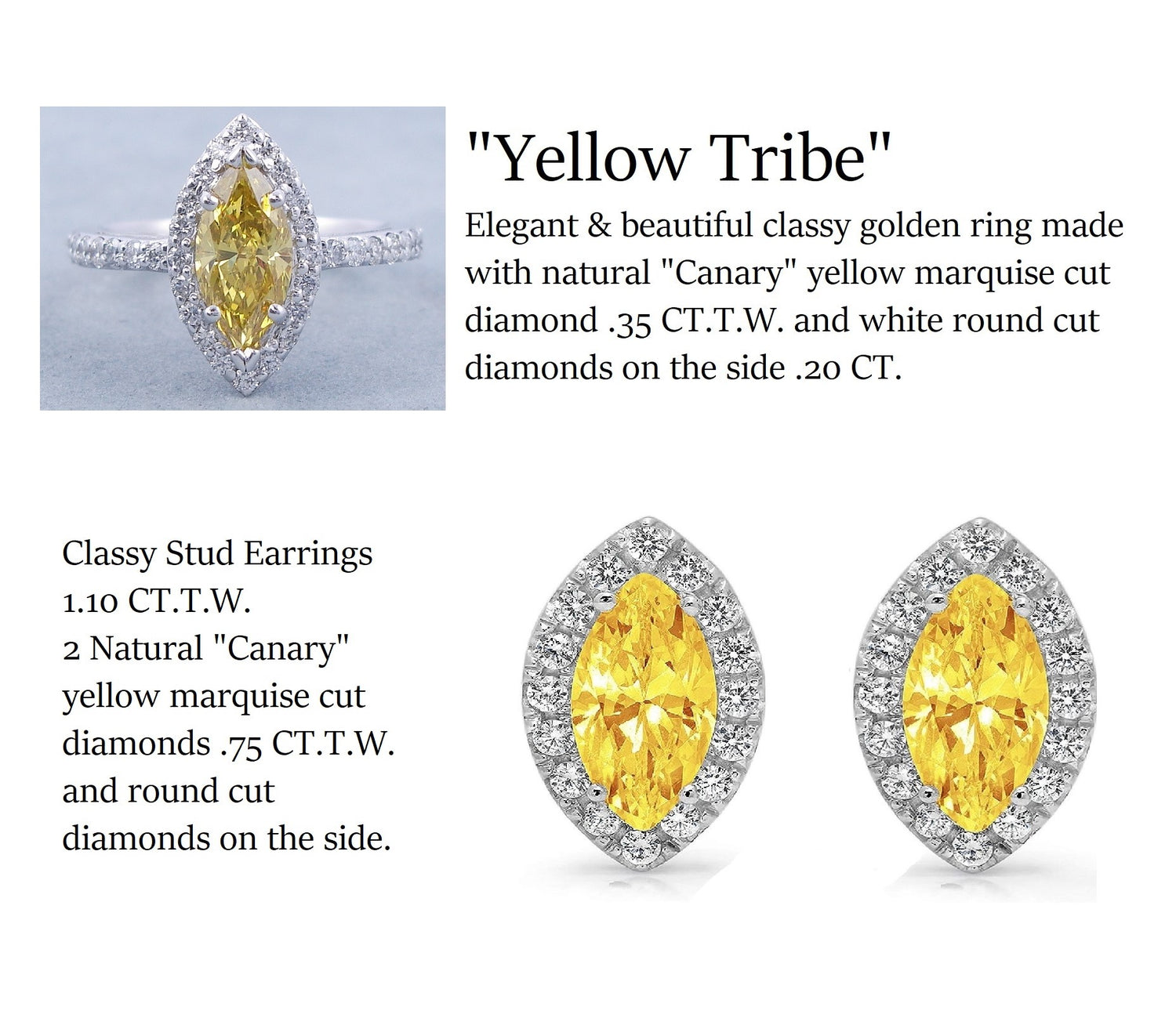 NATURAL YELLOW DIAMOND 14K WHITE GOLD STUDS - YELLOW TRIBE 1.10 CT.T.W.