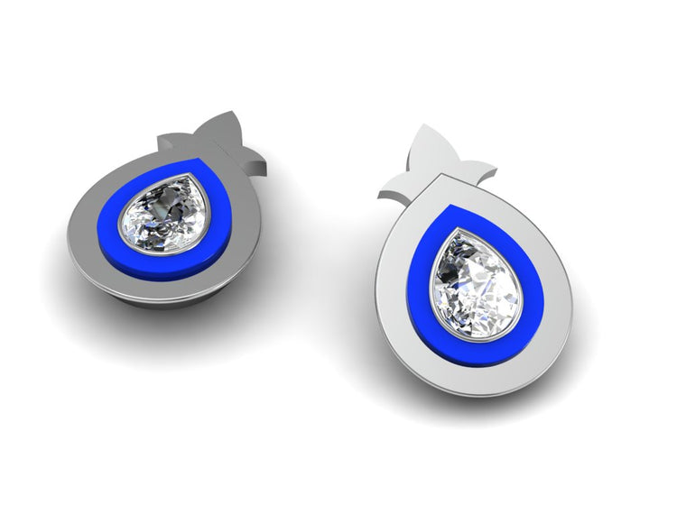 FASHION WHITE GOLD DIAMOND AND ENAMEL STUD EARRINGS 