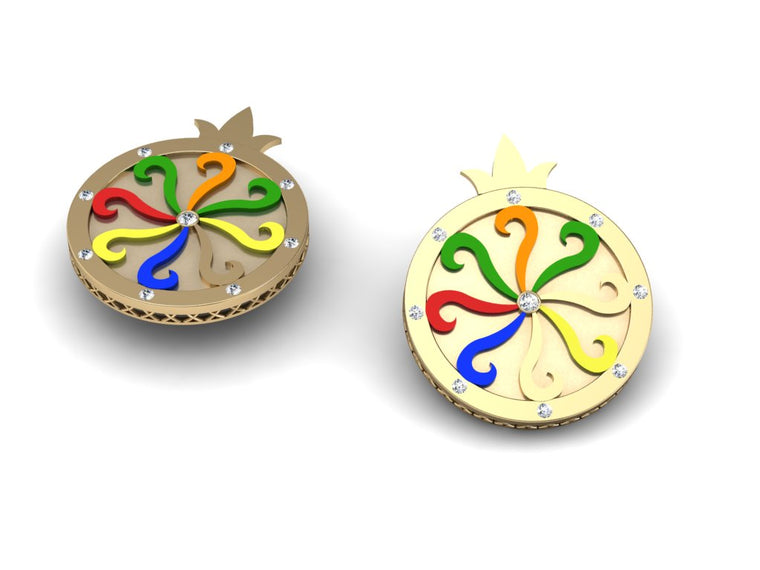 FASHION YELLOW GOLD DIAMOND AND ENAMEL PENDANT