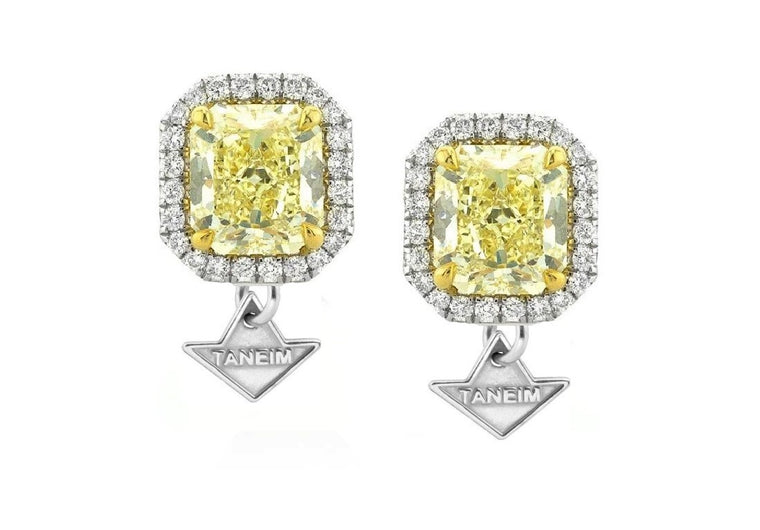 14K WHITE GOLD NATURAL GIA FANCY YELLOW DIAMOND STUD EARRINGS 2.01 CT