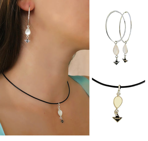 MOTHER OF PEARL EARRINGS AND NECKLACE SILVER SET